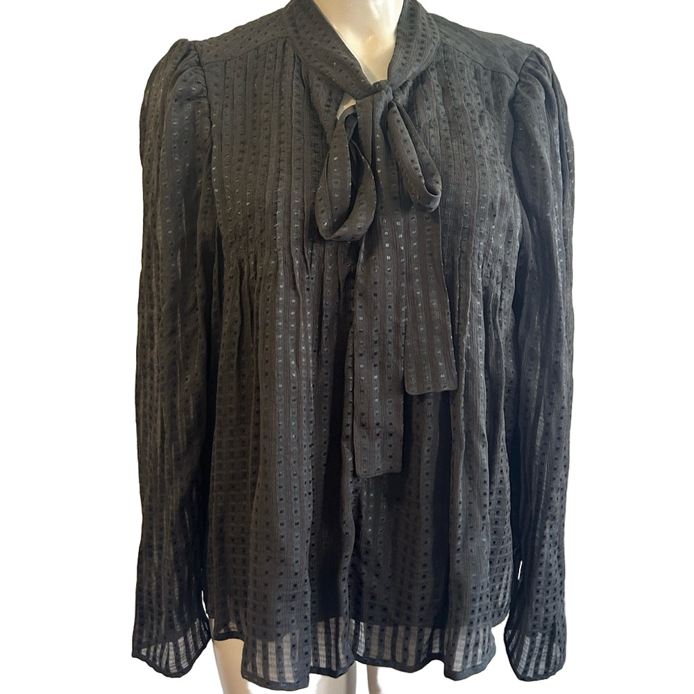 Marie Oliver silk green Long Sleeve Tie Front Blouse